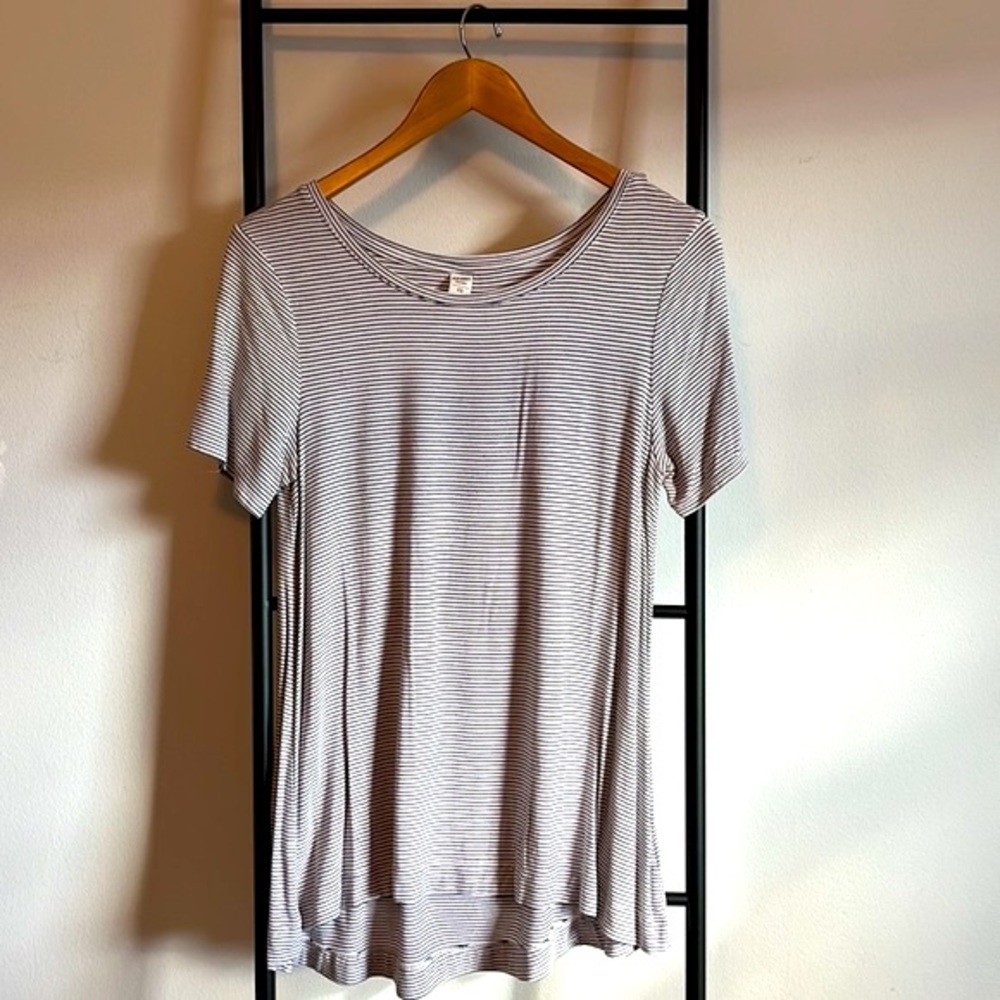 Old Navy Luxe Short Sleeve Black and White Striped Babydoll Shirt